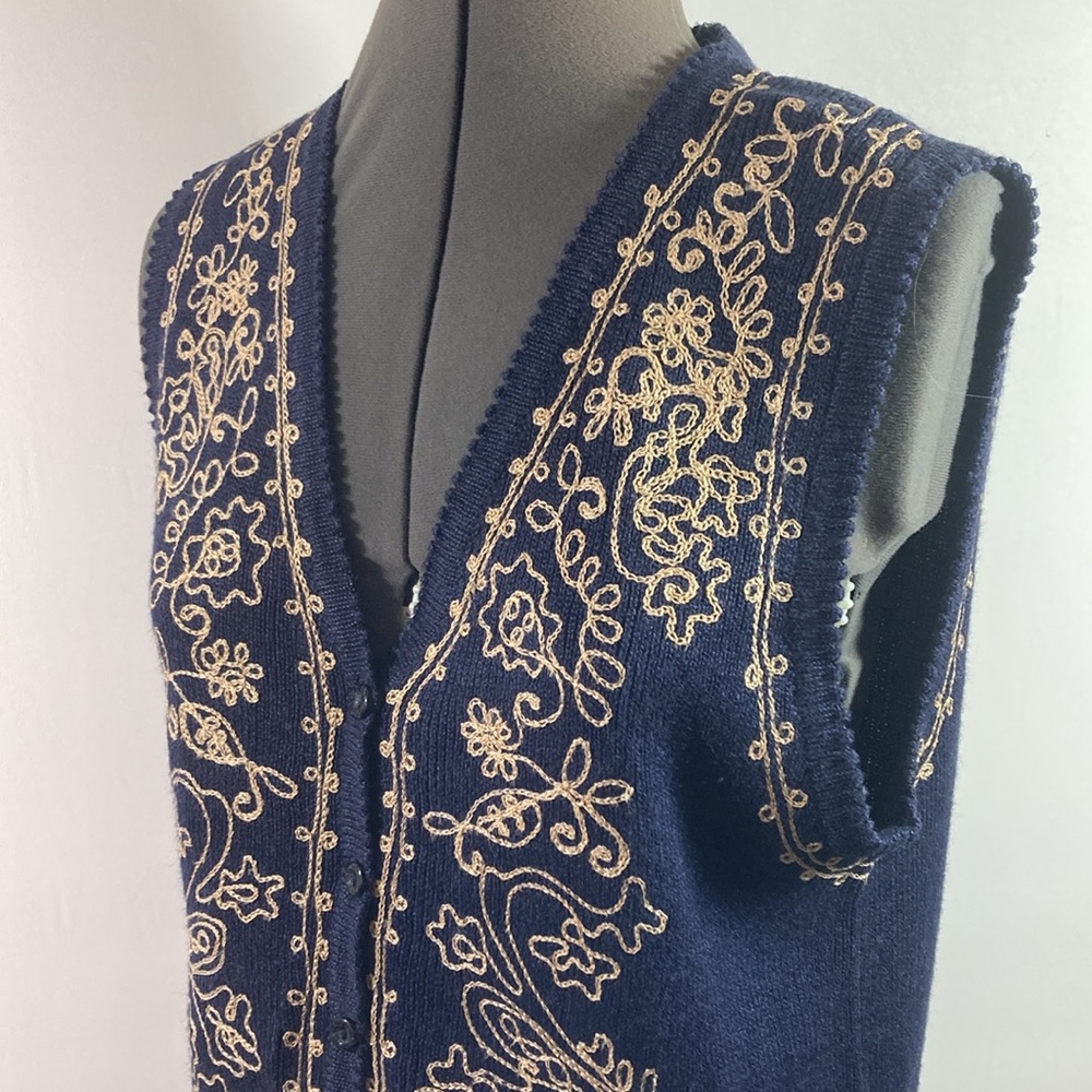 I.V.Y. Collection Vest Women Size M Navy & Tan Button Front - Picture 4 of 9